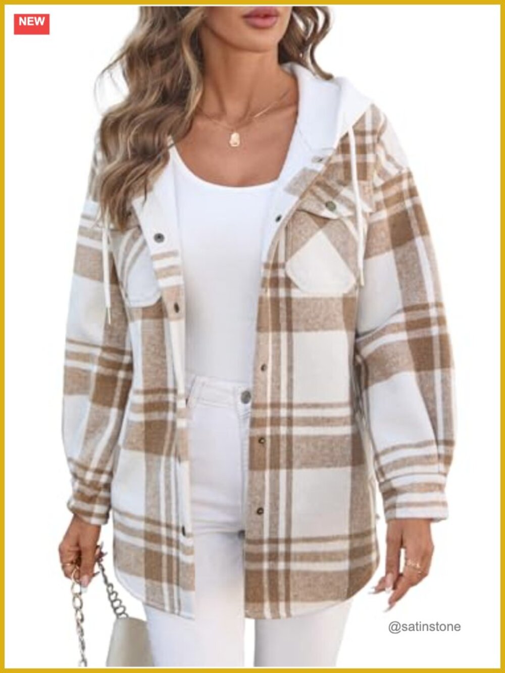 Women's Fleece Lined Flannel Plaid Shacket Oversized Hooded Snap Button Jacket